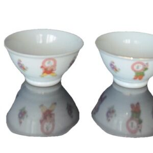 Vintage Chinese Rice Soup Bowls Courting Couple Garden  Set Of 4 White Porcelain